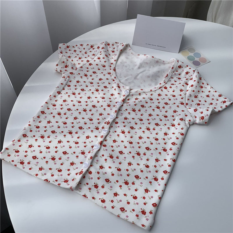 "FLORAL BUTTON" TEE D052814