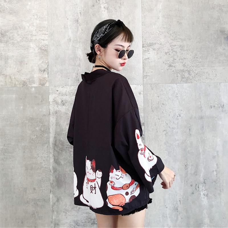 "LUCKY CAT" SUNSCREEN KIMONO D051405
