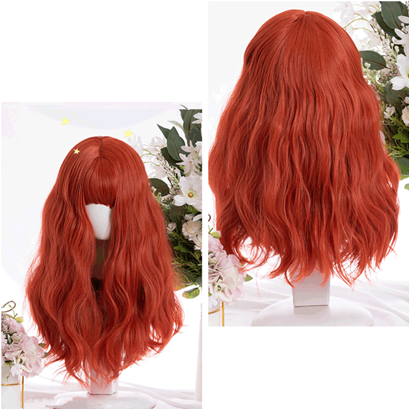 "ORANGE RED BANGS LONG CURLY" WIG D051606