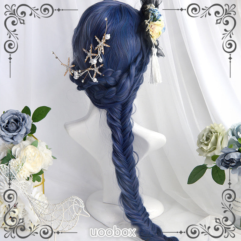 "BLUE AIR BANGS WAVE CURLY" LONG WIG D042014