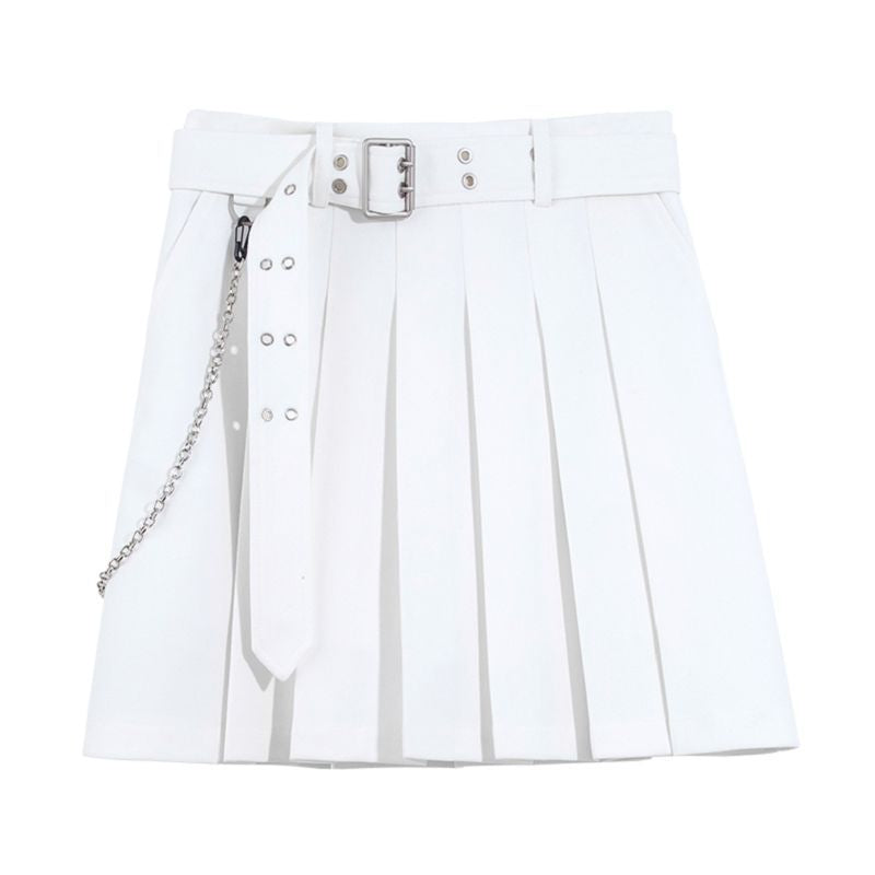 "BLACK WHITE HIGH WAIST CHAIN" SKIRT WITH BELT D072905