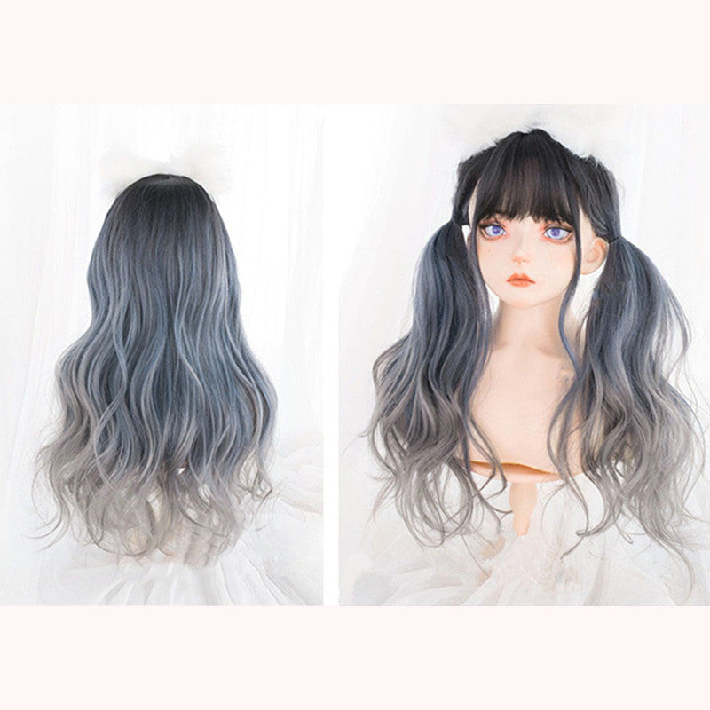 "BLUE GRAY GRADIENT LONG CURLY" WIG D072103