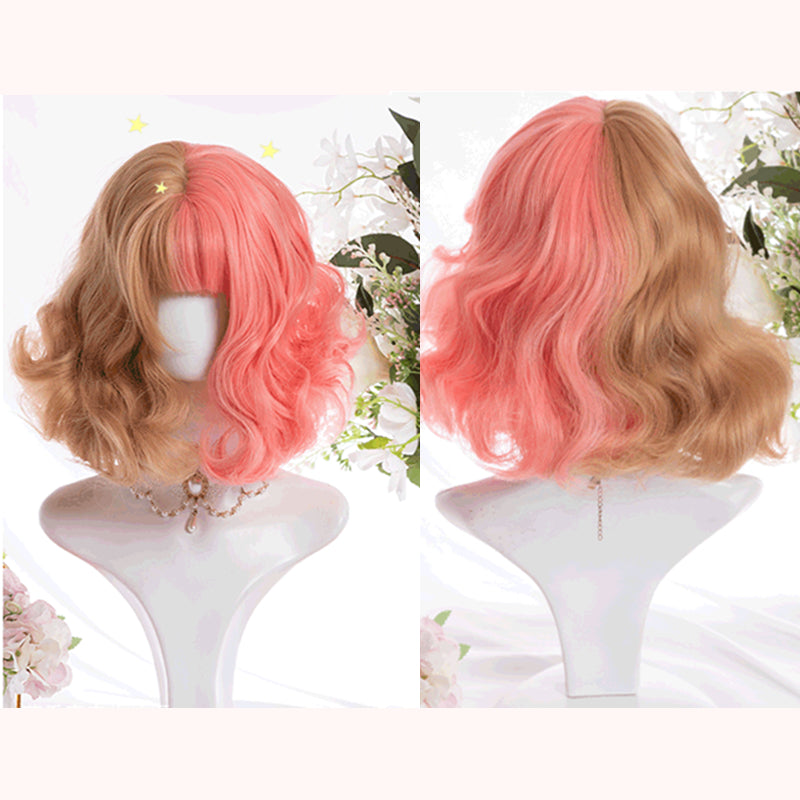 "HALF PINK HALF GOLDEN CUTE SHORT" WIG D071703