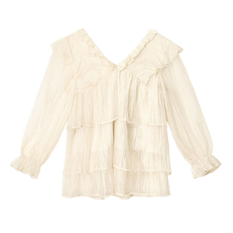 "APRICOT CHIFFON FLARE SLEEVE" SHIRT D070413