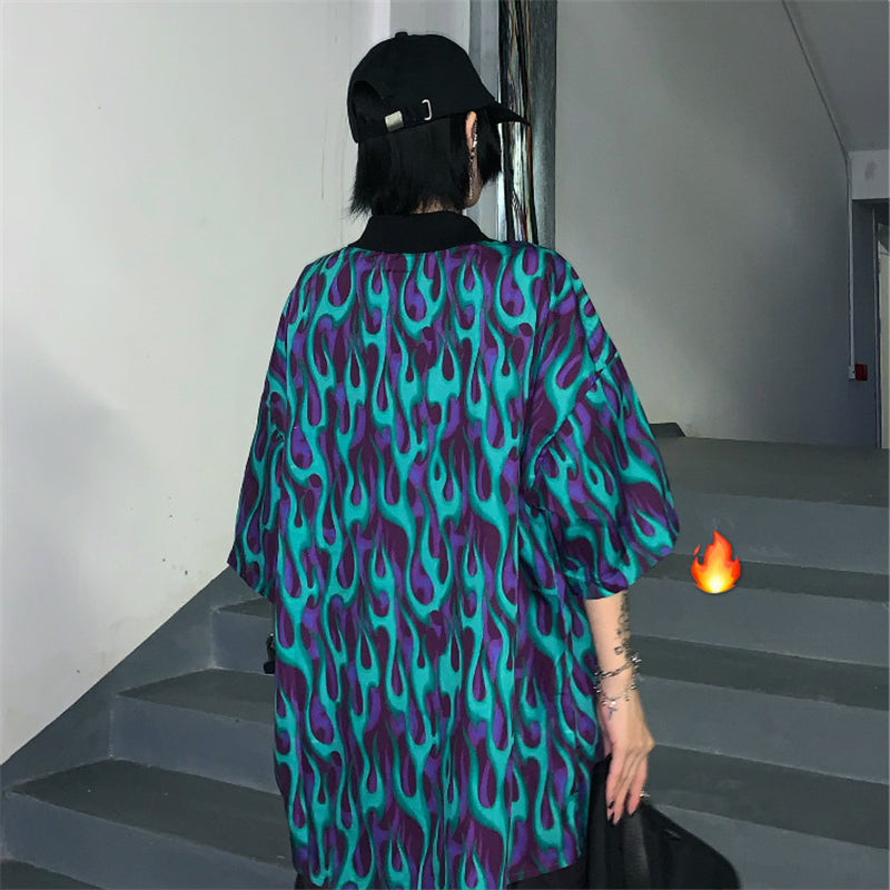 "UNISEX FLAME PRINT SHORT SLEEVE" SHIRT D051507