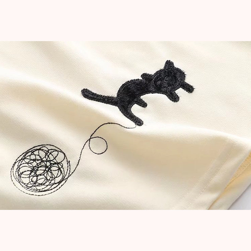 "CUTE CAT EMBROIDERY" T-SHIRT D072017