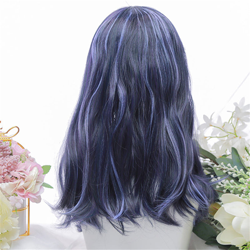 "DARK BLUE HIGHLIGHTS LONG CURLY" WIG D071713