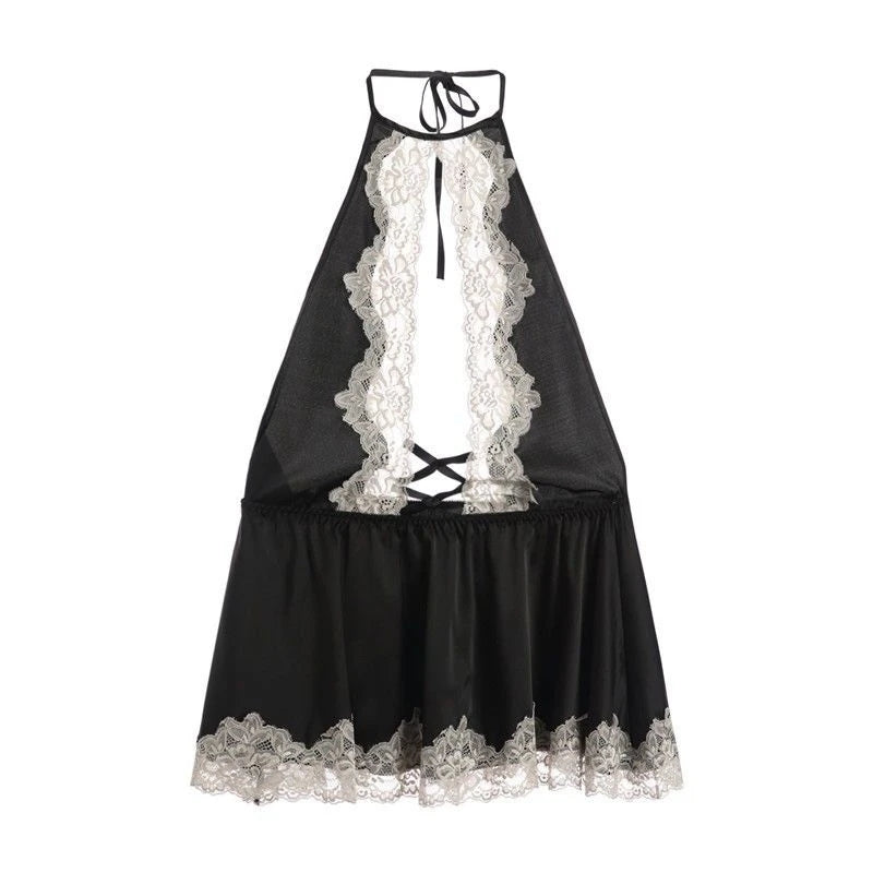"SWEET HALTER OPEN CHEST LACE" NIGHTDRESS Y042105