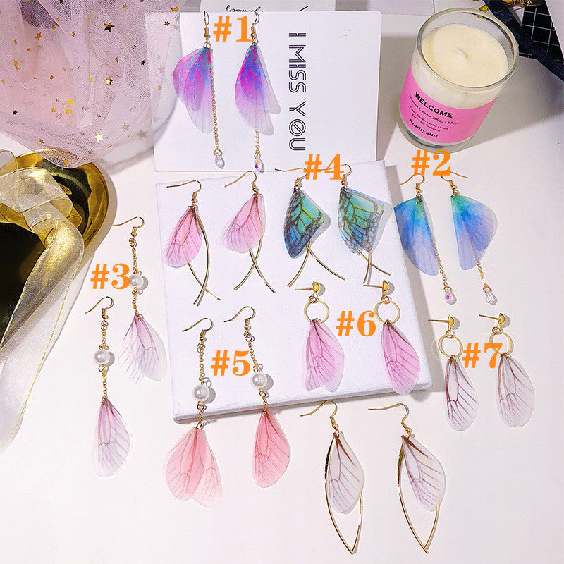 "PEARL TULLE BUTTERFLY WING" EARRINGS D042209