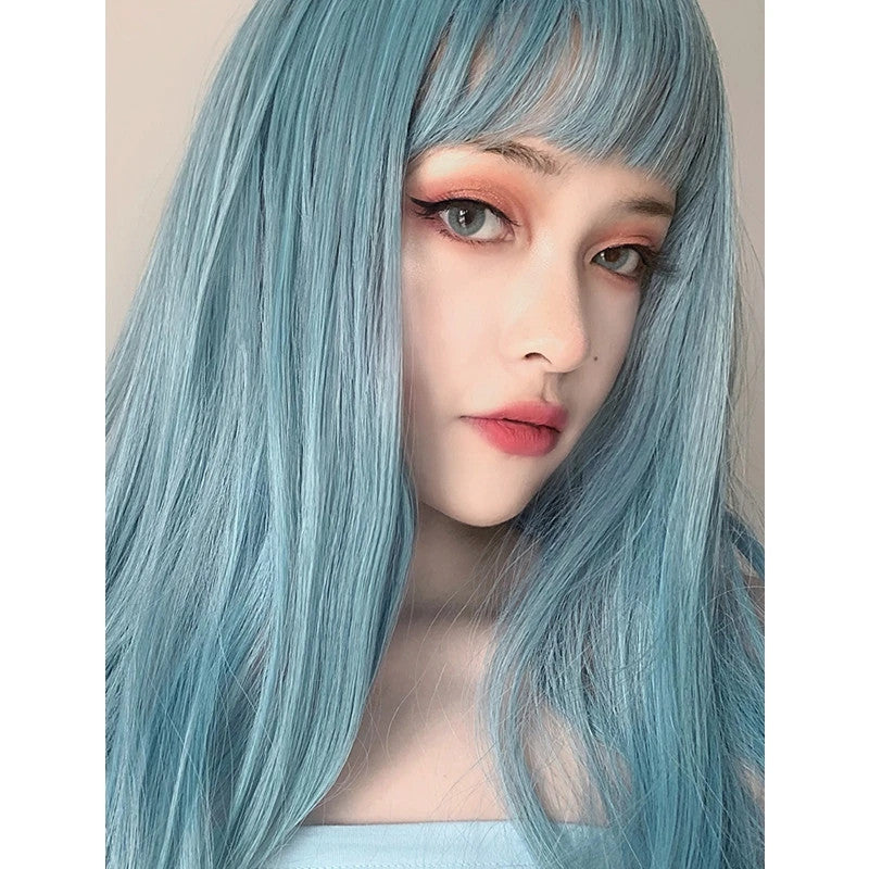 "BLUE/GOLD/ORANGE MICRO CURLY LONG" WIG D041812