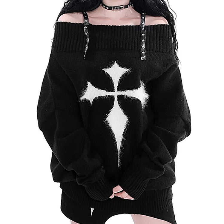 Cross Print Sweaterd Dress UB98563