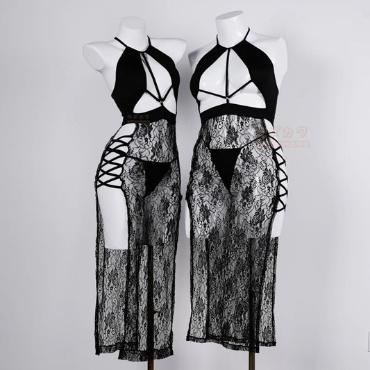 Cheongsam Hollow Out Slit Lingerie Dress UB10036