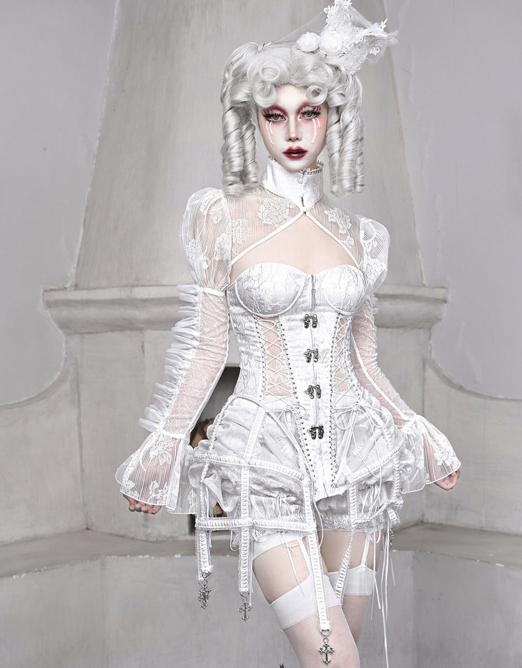 WHITE CHIFFON MESH OUTWEAR KF83730