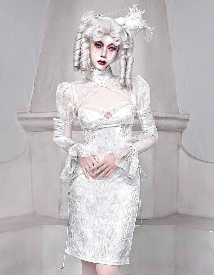 WHITE CHIFFON MESH OUTWEAR KF83730