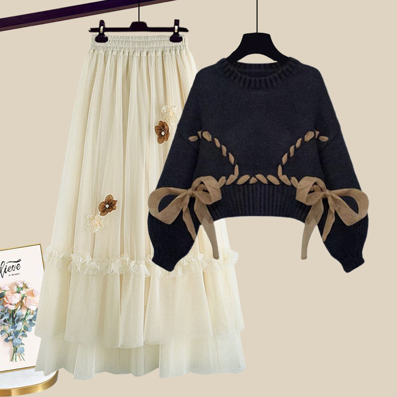 Knitted sweater + suspender dress 2-piece set UB98571