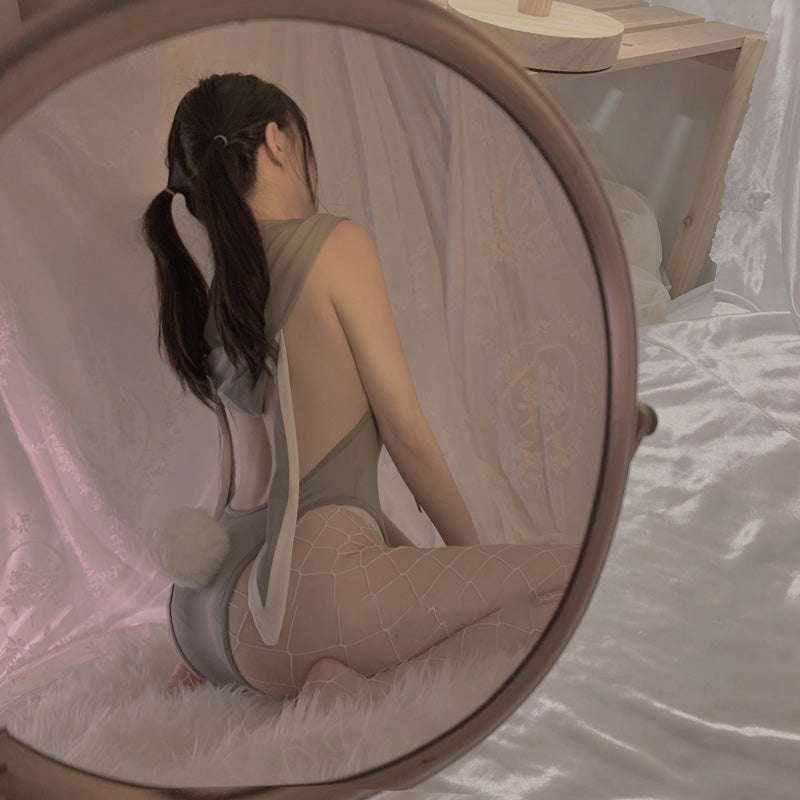 GREY RABBIT EARS HALTER BODYSUIT UB3371