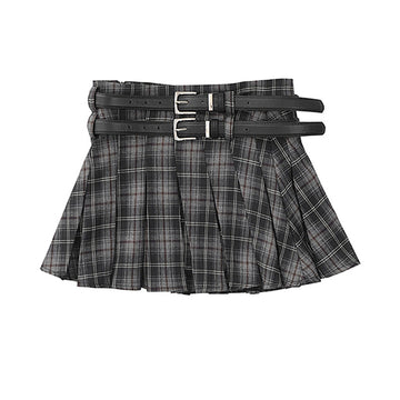 Sweet Cool Double Belt Pleated Skirt UB98142