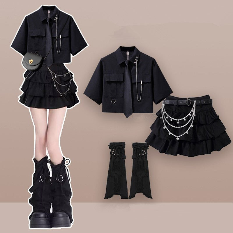 Black shirt + Short Skirt Two-piece Set UB99257