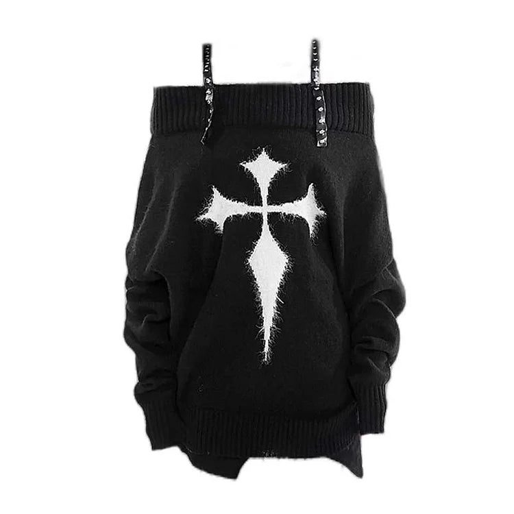 Cross Print Sweaterd Dress UB98563