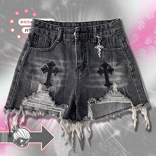 Y2K Ripped Denim Shorts UB98384