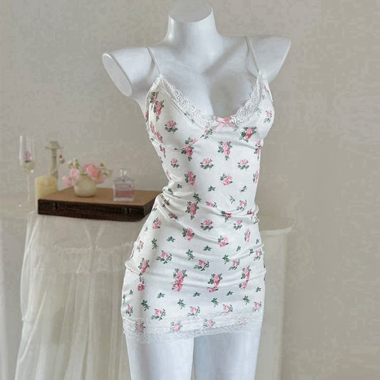 Floral Print Lace Bow Lingerie UB10038