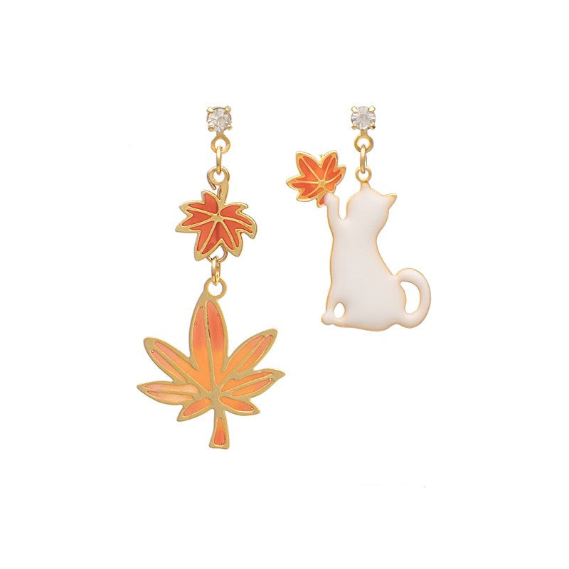 Cute Cat Maple Leaf Earrings  UB98576