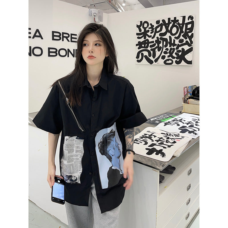 Vintage Black Short Sleeve Shirt UB98461