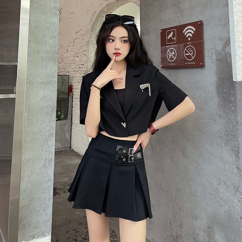 Suit top + pleated skirt Two-piece Set UB98458