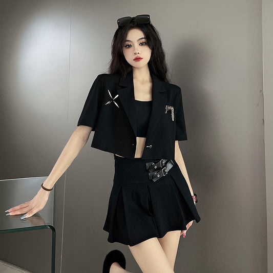 Suit top + pleated skirt Two-piece Set UB98458