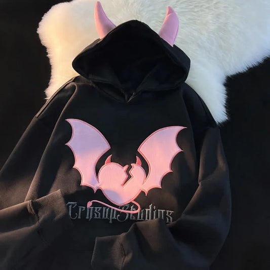 Little Devil Letter Embroidery Hoodie UB98557