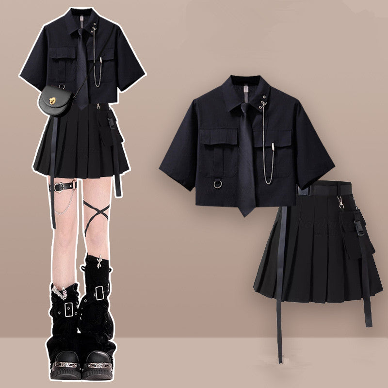 Black Top + Skirt Two-piece Set UB99261