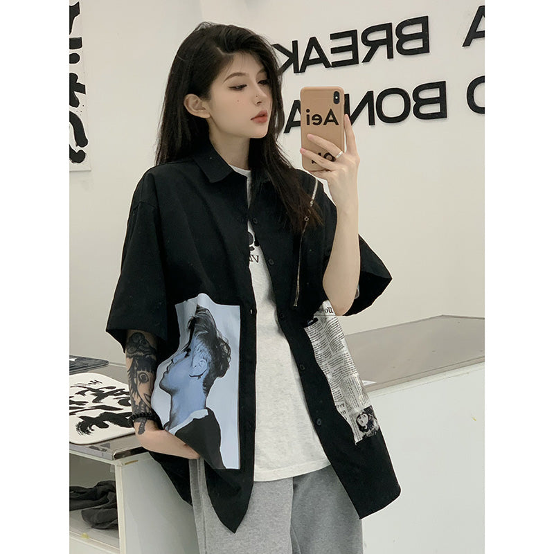 Vintage Black Short Sleeve Shirt UB98461