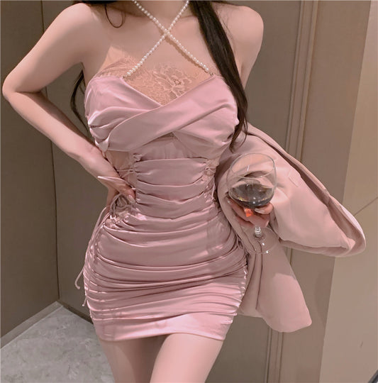 Pink Lace Suspender Dress UB98760