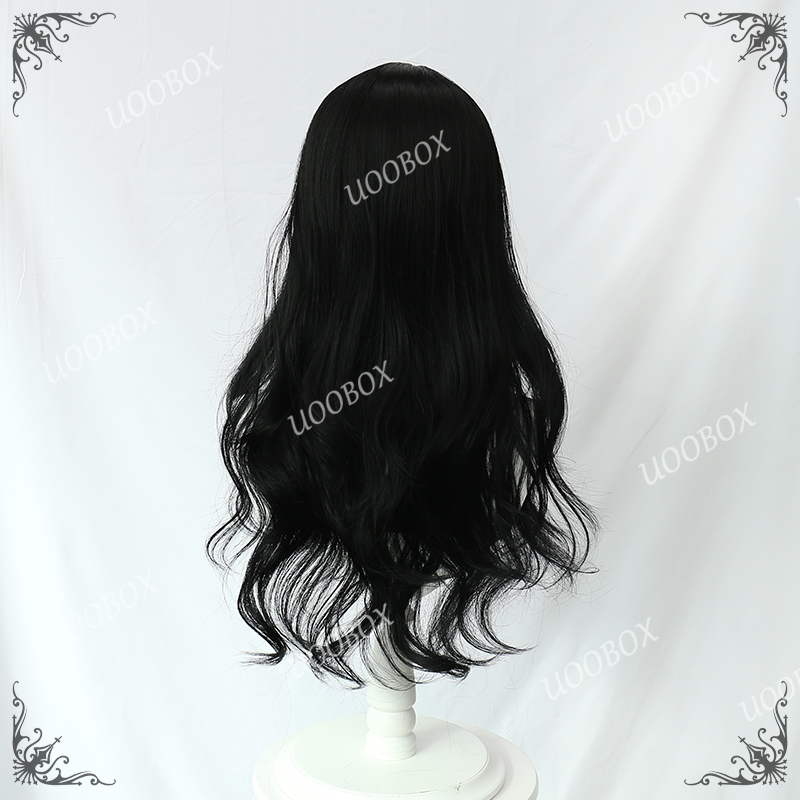 Original Black Flat Bangs Long Curly Wig PL826A