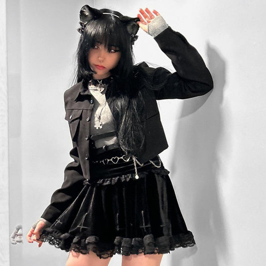 Black Lace Embroidered Skirt ER5718