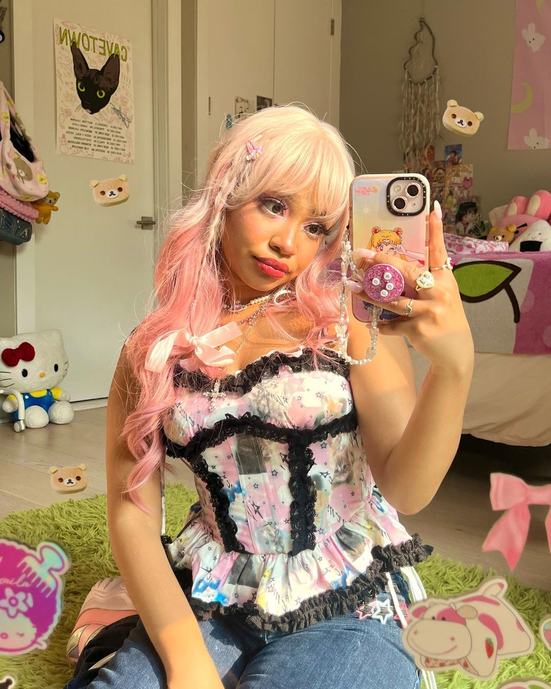 Gradient Pink Highlighting Long Curly Wig UB6127