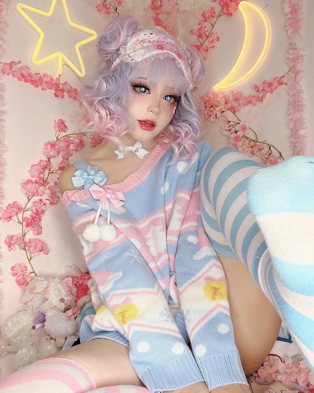 "BLUE PINK GRADIENT BANGS SHORT CURL" WIG D051603