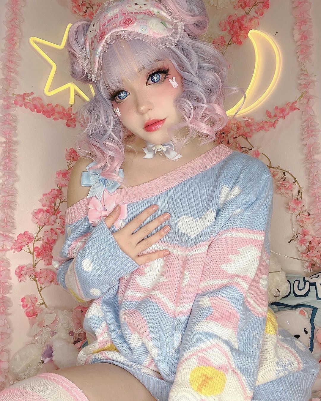 "BLUE PINK GRADIENT BANGS SHORT CURL" WIG D051603