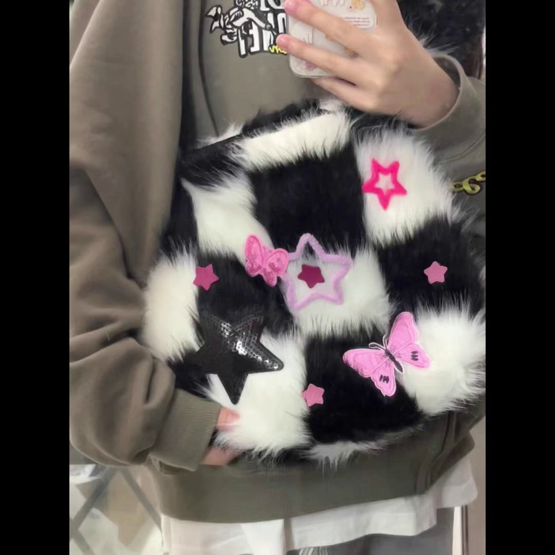Star Checkerboard Plush Bag UB98154