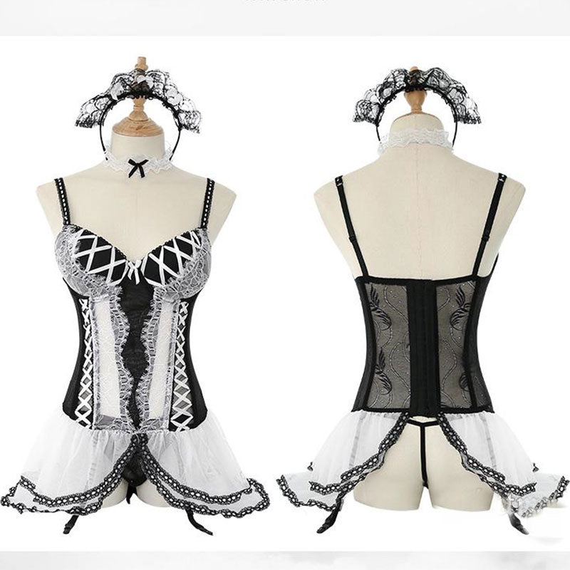 One-Piece Ruffle Lace Ribbon Lingerie Dress UB10040