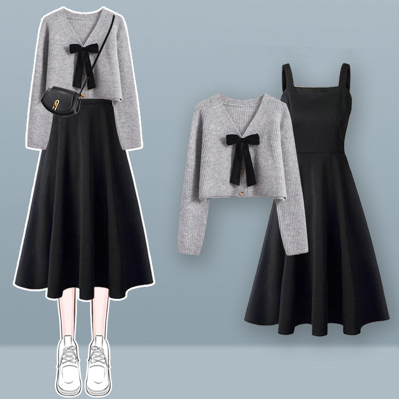 Sweater + Suspender Dress Two-piece Set UB99160