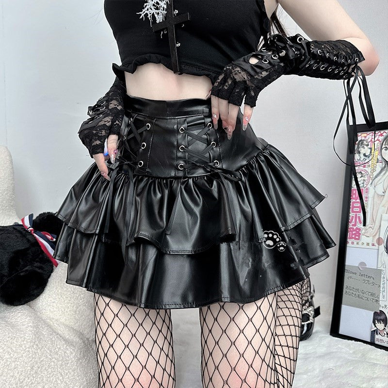 Dark Punk Leather Skirt Suit UB98419