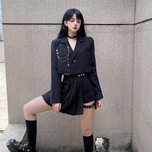 Short Suit Top + Casual Skirt Two-piece Set UB98471