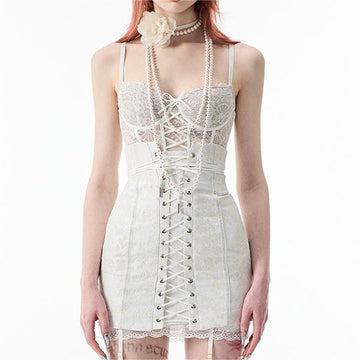 Retro Palace Lace Vest + Strap Skirt UB98360
