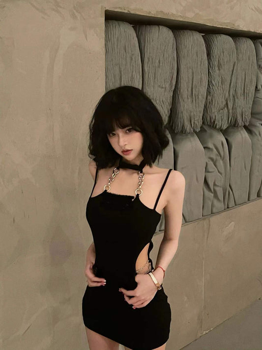 Chain Black Suspender Dress UB98338