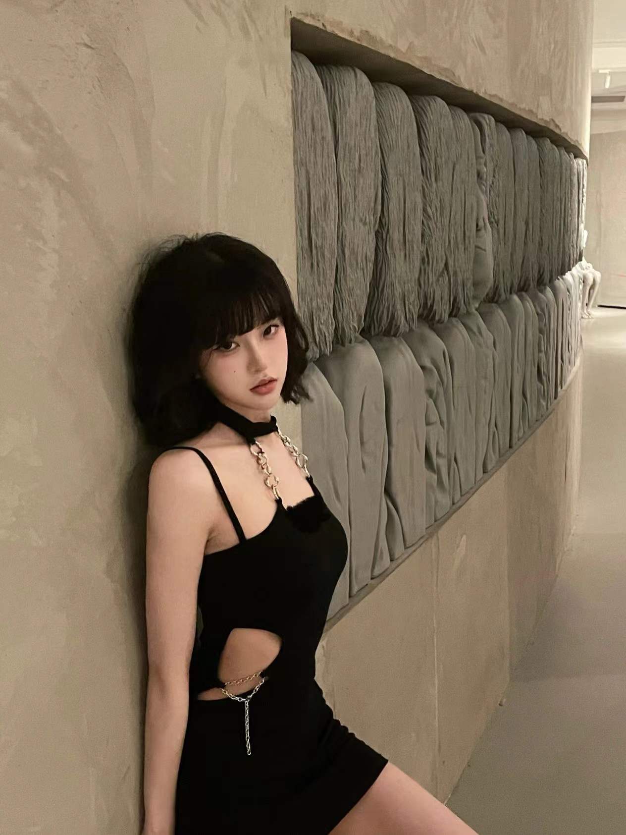 Chain Black Suspender Dress UB98338