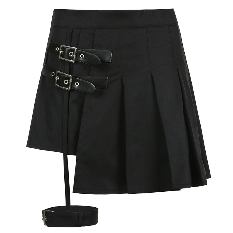 Black Asymmetrical Pleated Skirt UB98602