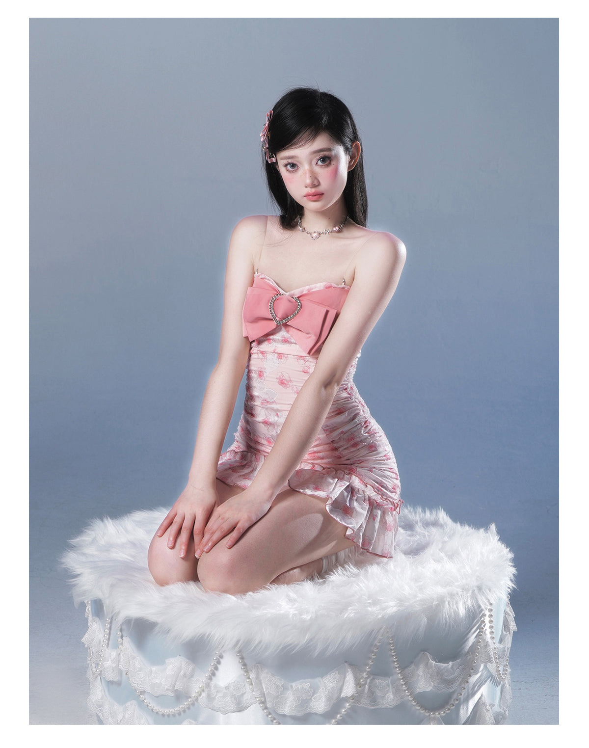 Bow Floral Suspender Dress UB98681