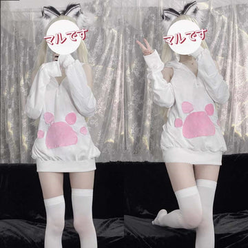 Cute Hooded Bunny Cat Paw Plush Pajamas Suit UB3410