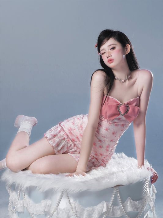 Bow Floral Suspender Dress UB98681